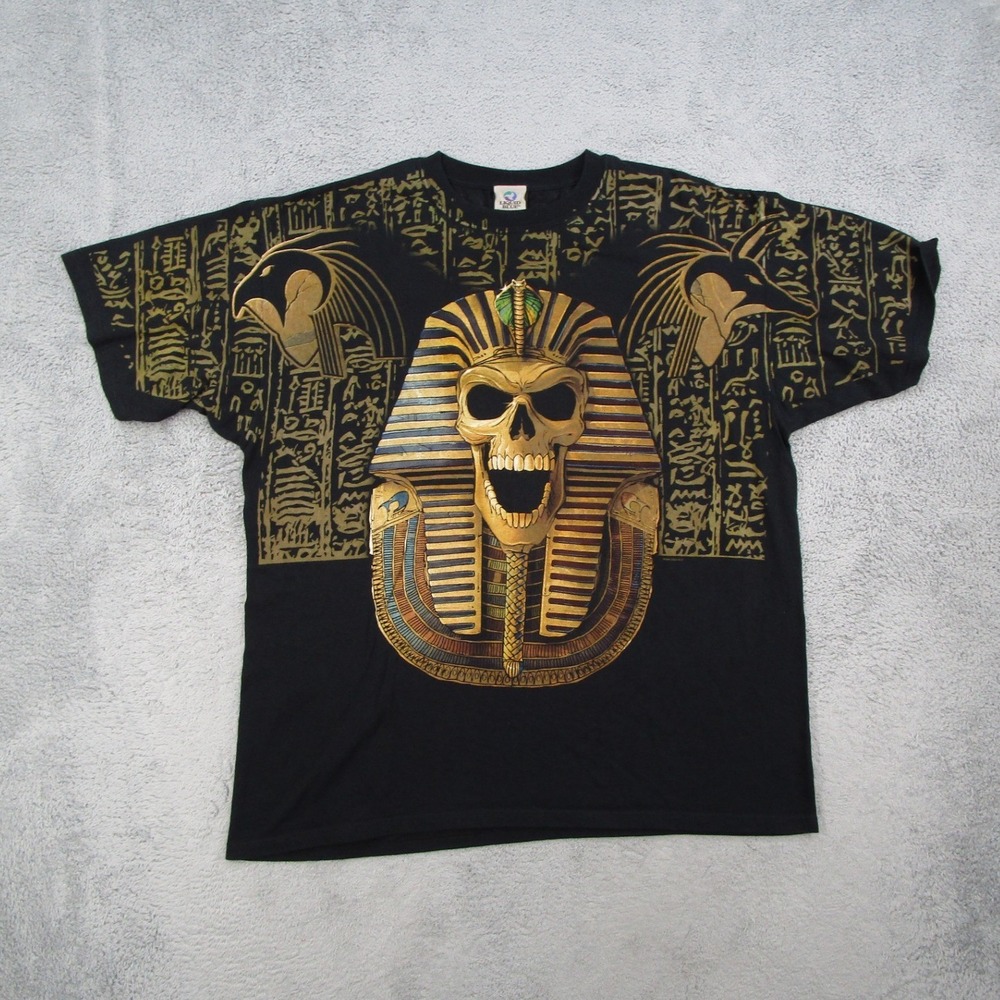 Liquid Blue 2005 Egyptian Pharaoh Skull All Over Print T-Shirt Mens 2XL Black